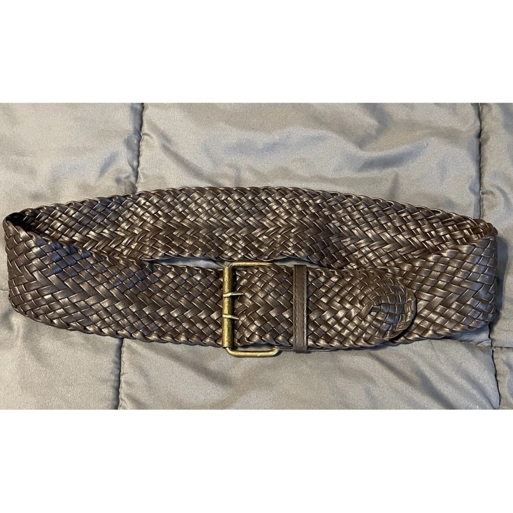 Leather Woven Belt Wide Women 40” Braided Double Buckle Brown Boho Cowgirl 80s
